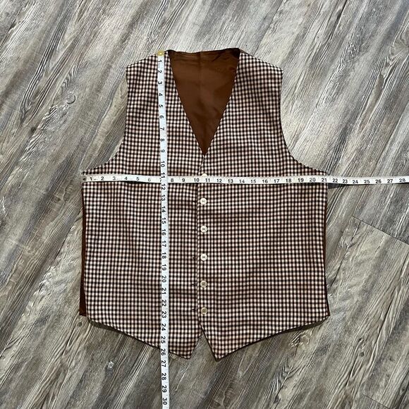 Vintage Reversible Brown Velvet Gingham Vest M - Picture 8 of 8